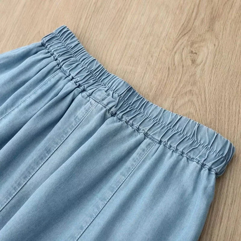 Jupe Midi Élégante en Denim Léger - Maison Claire et Sylvie
