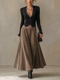 Albane | Ensemble Top en Dentelle et Jupe Maxi Suédine, Noir et Taupe