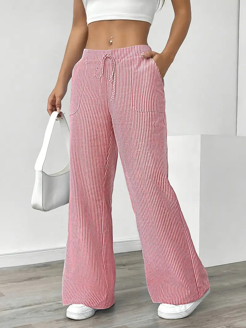 Pantalons Chic Rayés en Lin - Élégance Décontractée par Maison Claire et Sylvie