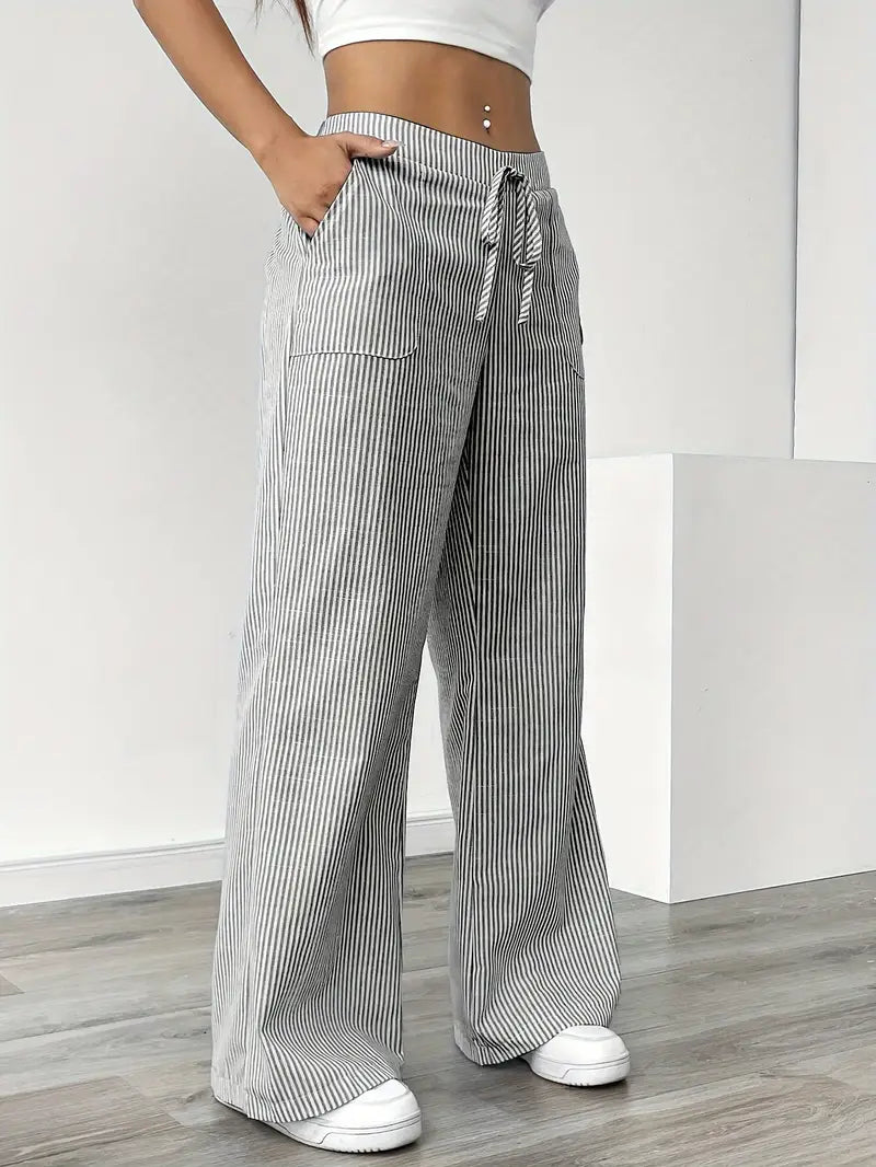 Pantalons Chic Rayés en Lin - Élégance Décontractée par Maison Claire et Sylvie