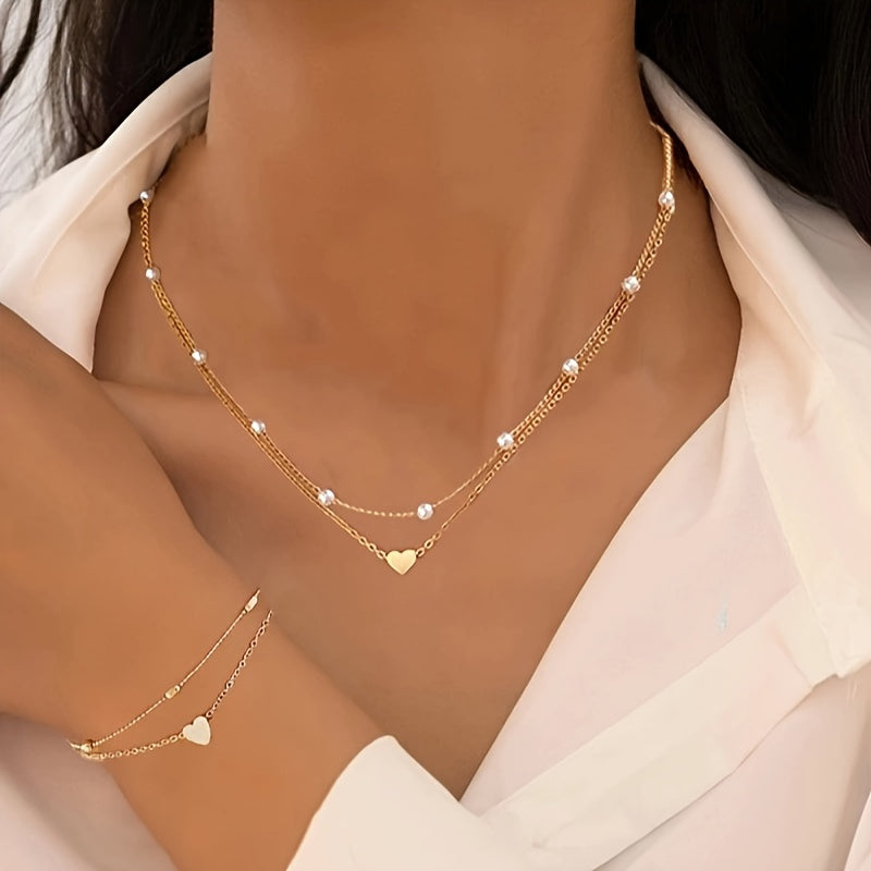 Margaux™ | Set Bijoux Cœur & Perles Superposés