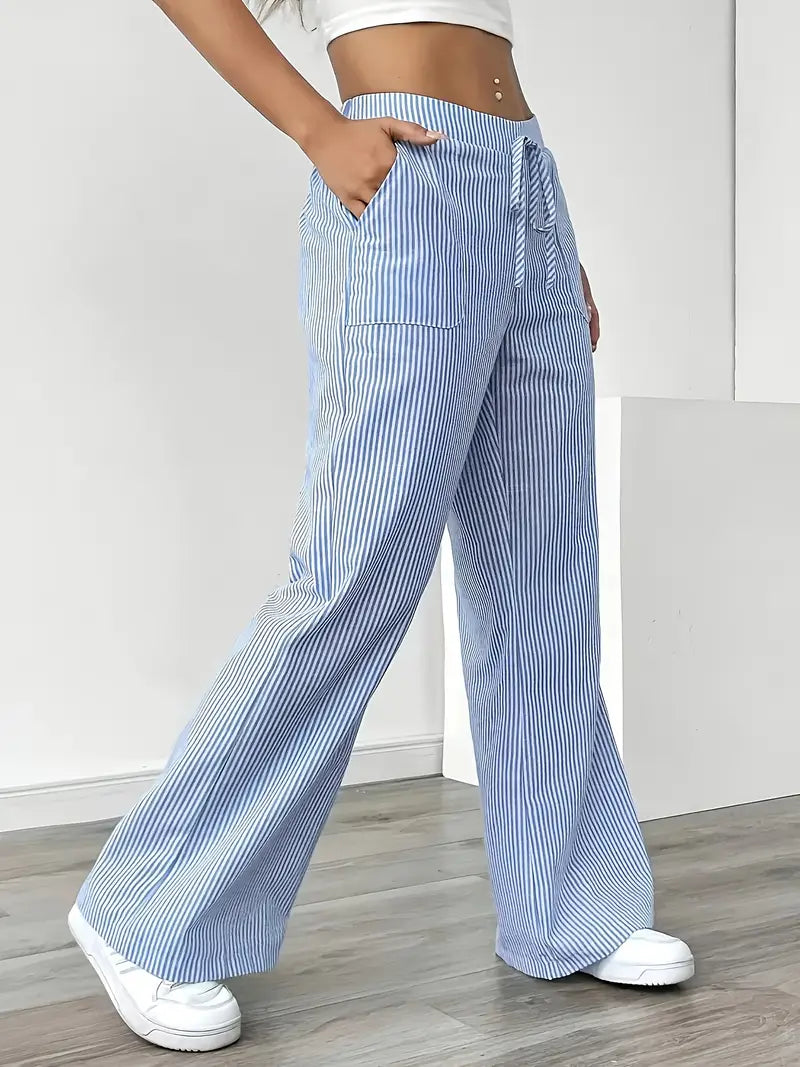 Pantalons Chic Rayés en Lin - Élégance Décontractée par Maison Claire et Sylvie