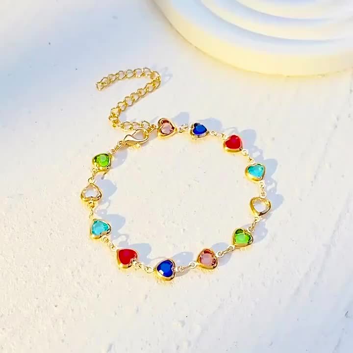 Bérénice™ | Bracelet Doré Cœurs Multicolores