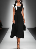 Ariane | Robe Midi Femme à Décolleté Carré et Manches Colorblock