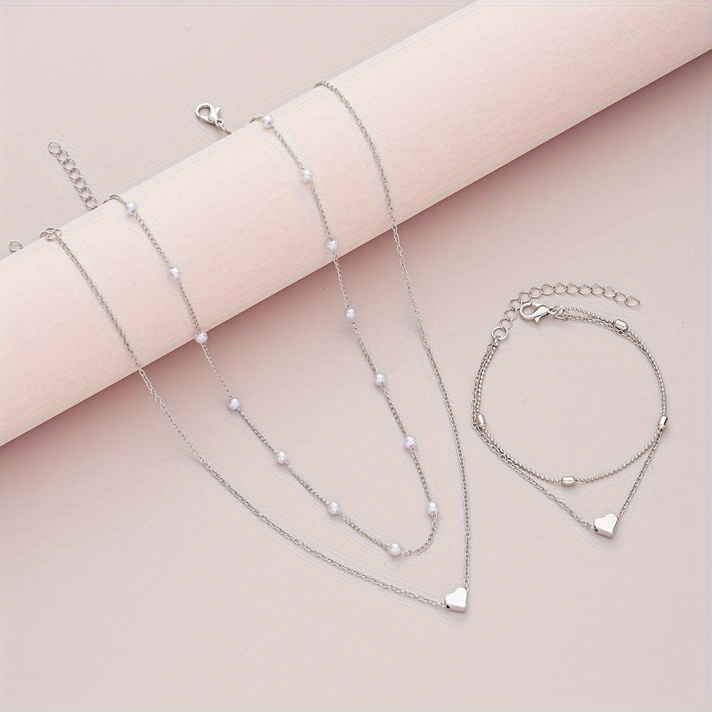 Margaux™ | Set Bijoux Cœur & Perles Superposés