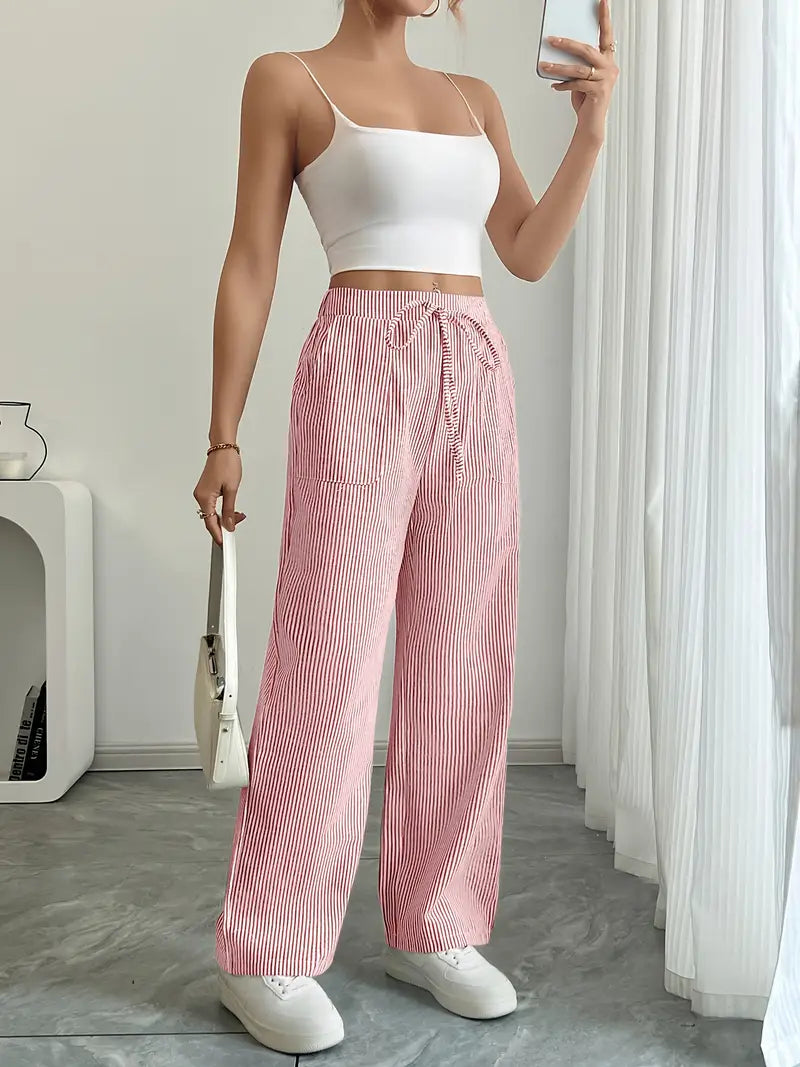 Pantalons Chic Rayés en Lin - Élégance Décontractée par Maison Claire et Sylvie