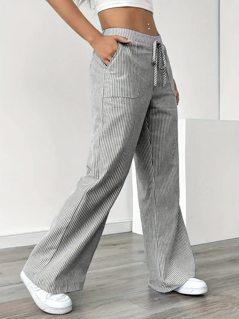 Pantalons Chic Rayés en Lin - Élégance Décontractée par Maison Claire et Sylvie