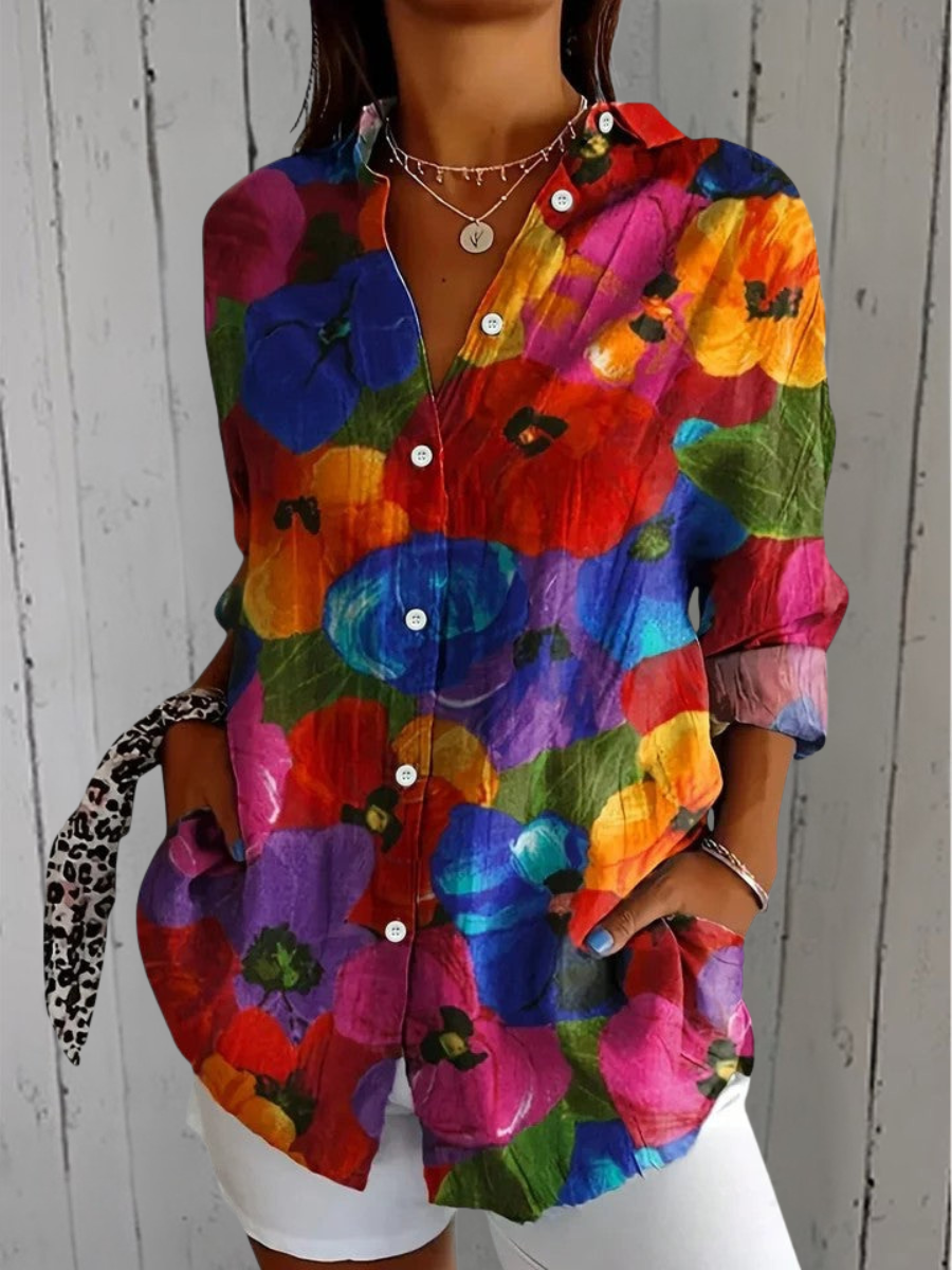 Annick™ | Blouse Artistique Vive à Boutons