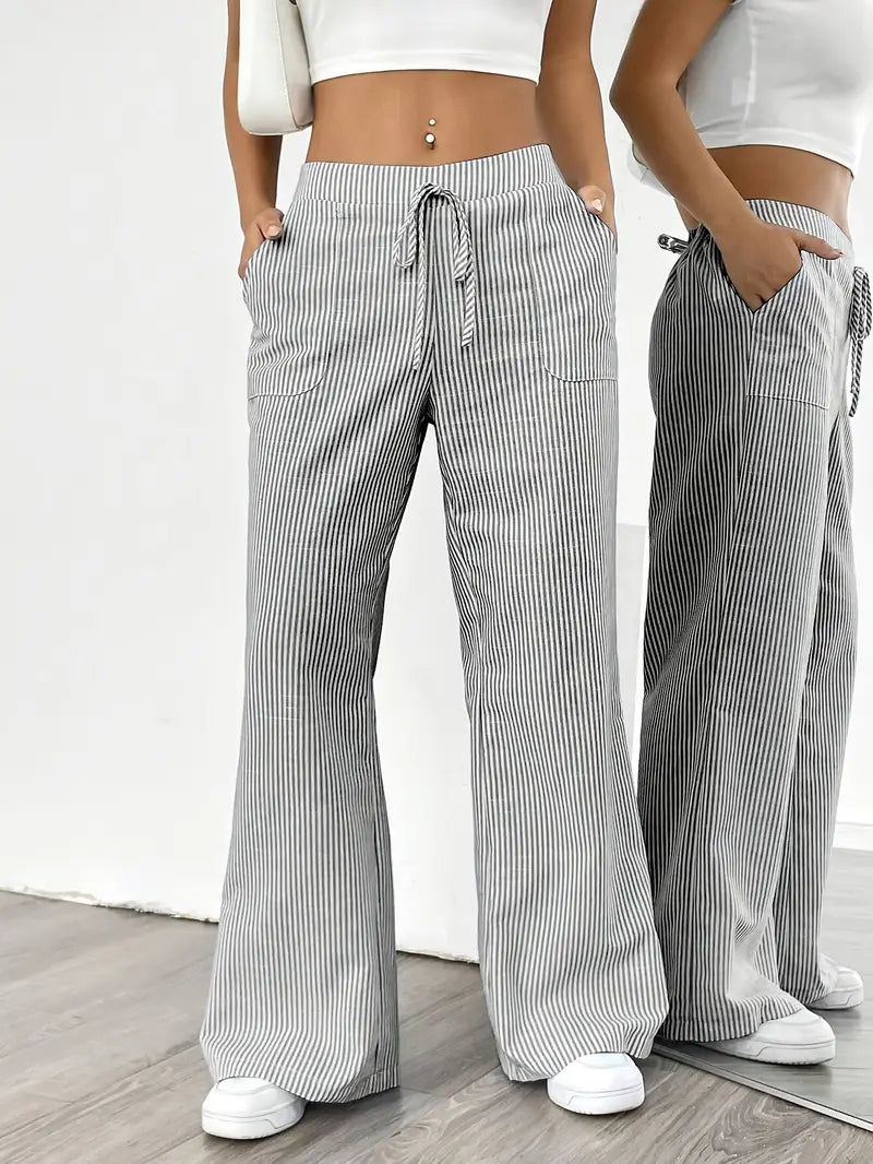 Pantalons Chic Rayés en Lin - Élégance Décontractée par Maison Claire et Sylvie