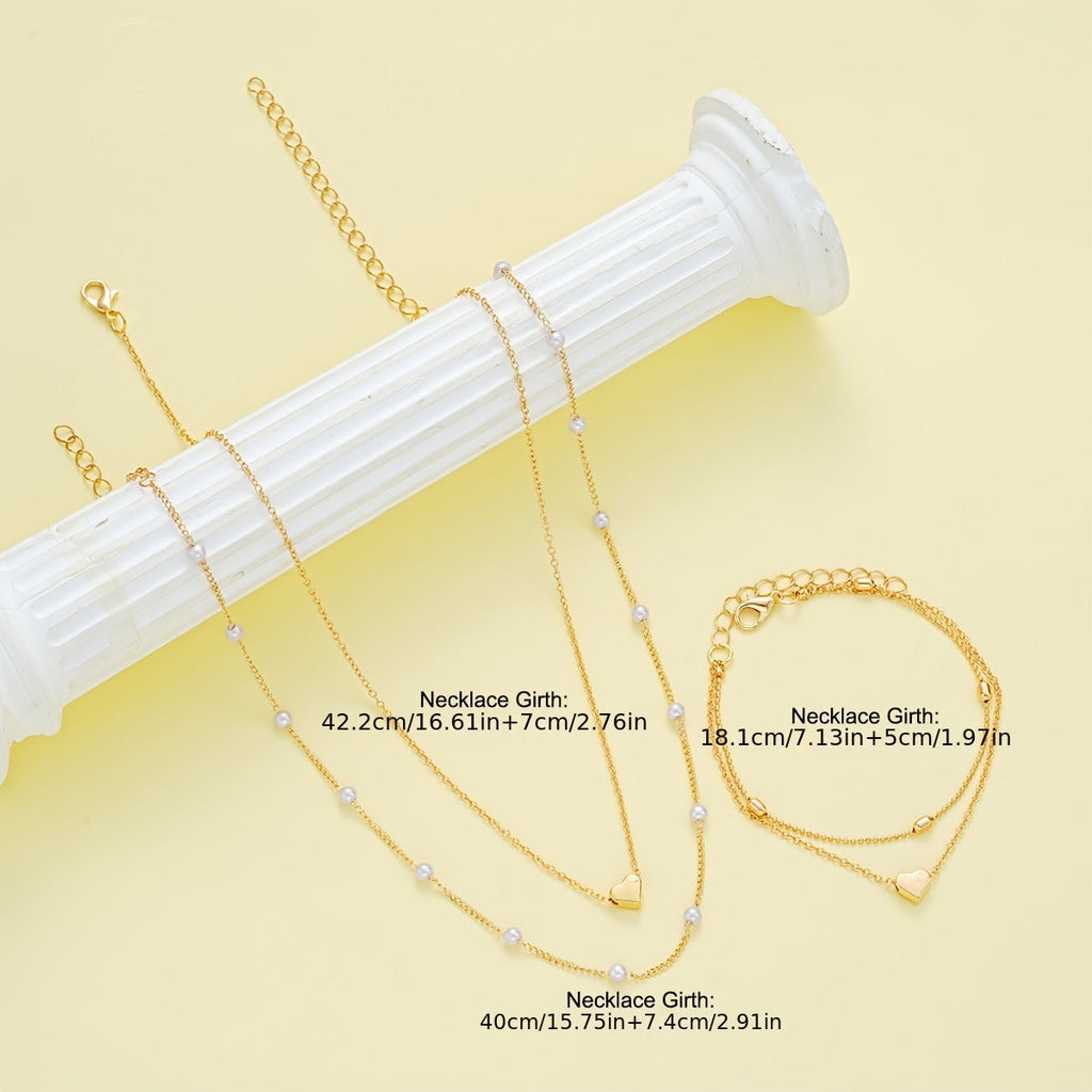 Margaux™ | Set Bijoux Cœur & Perles Superposés