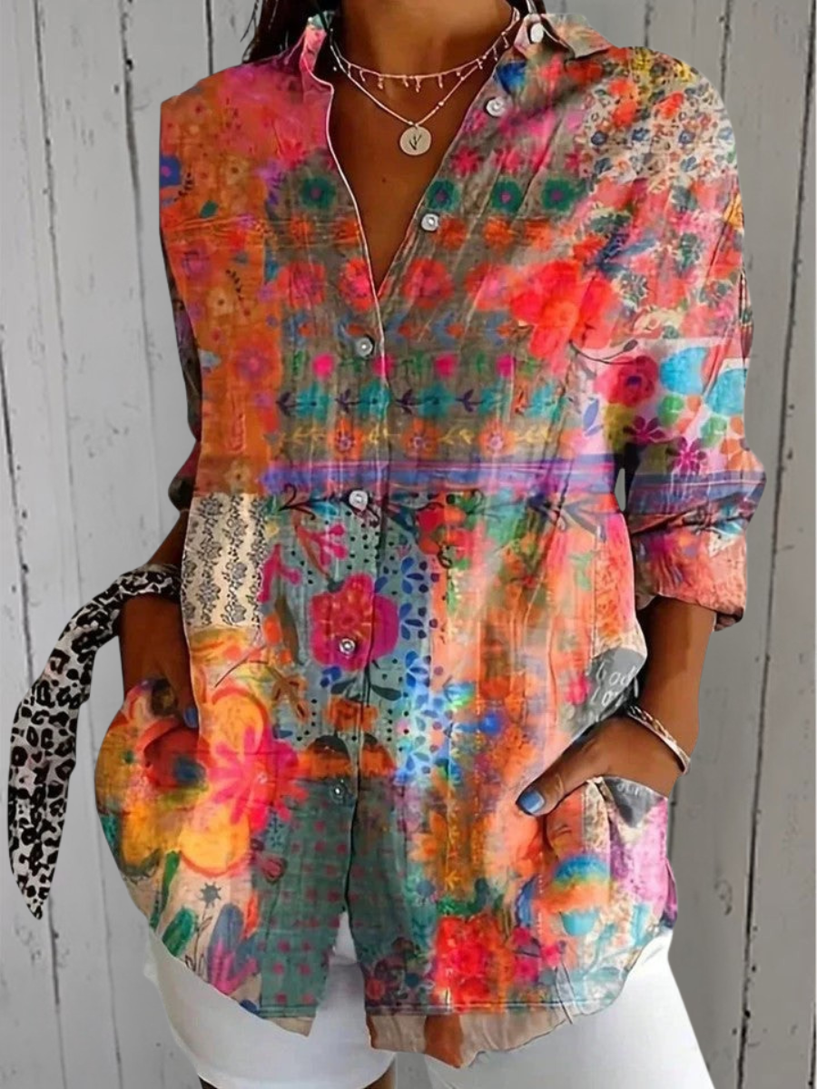 Annick™ | Blouse Artistique Vive à Boutons