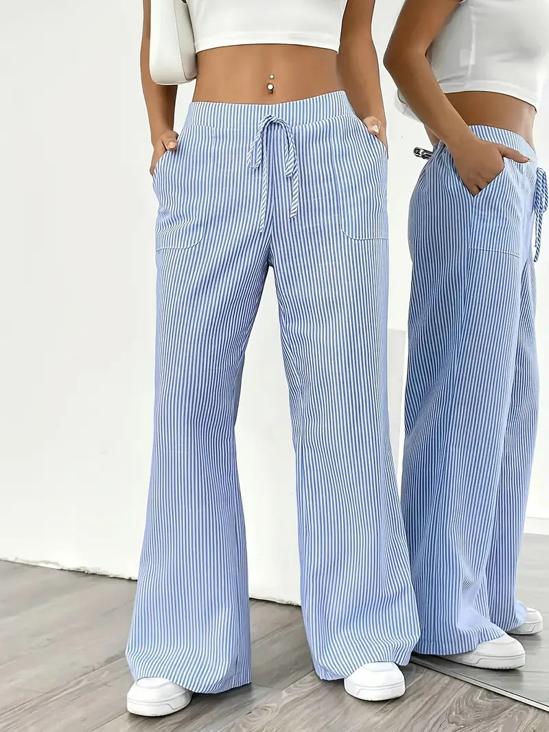 Pantalons Chic Rayés en Lin - Élégance Décontractée par Maison Claire et Sylvie