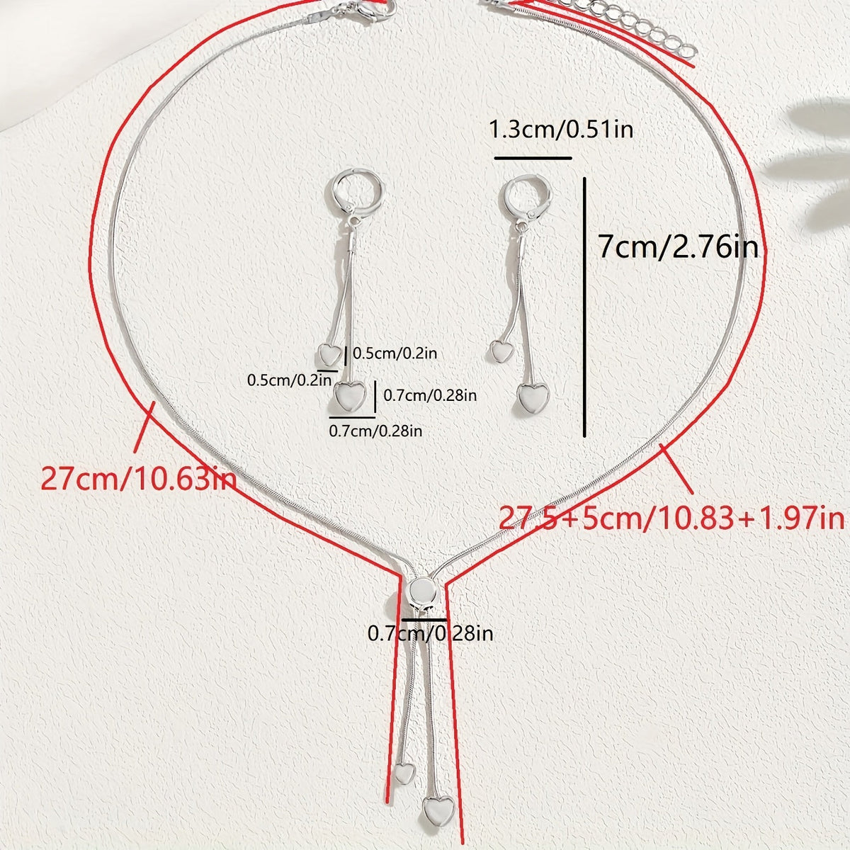 Rosalie™ | Set Collier Pendentif Cœur Ajustable & Boucles d'Oreilles
