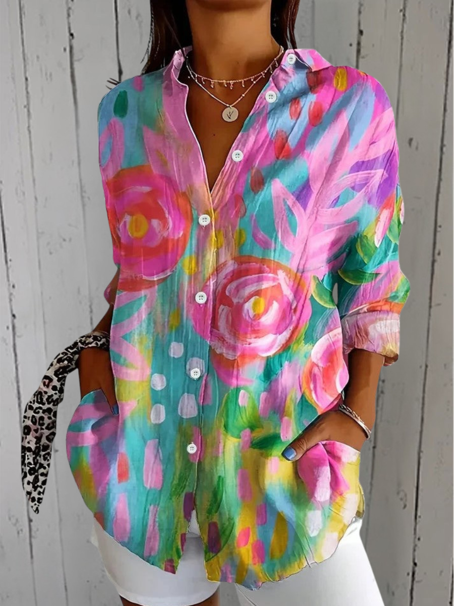 Annick™ | Blouse Artistique Vive à Boutons