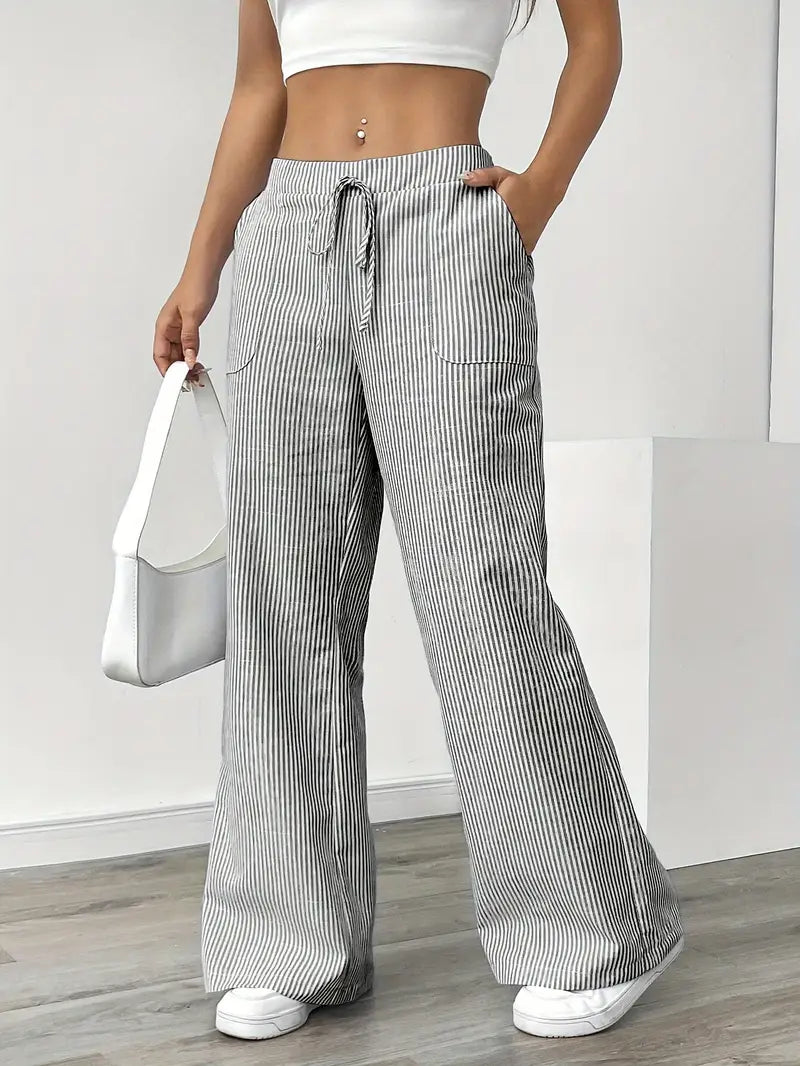 Pantalons Chic Rayés en Lin - Élégance Décontractée par Maison Claire et Sylvie