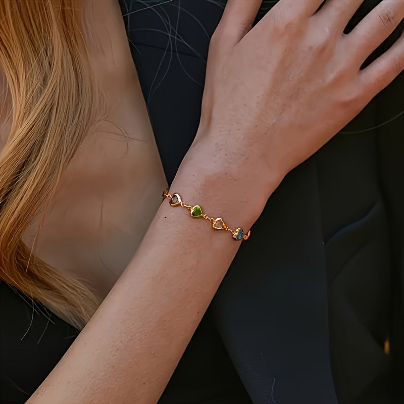 Bérénice™ | Bracelet Doré Cœurs Multicolores