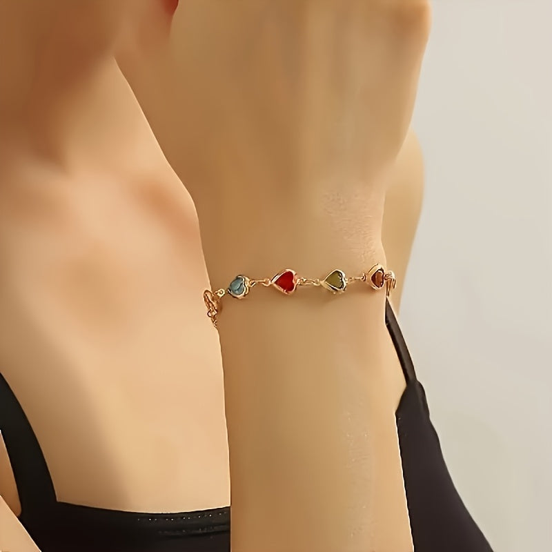 Bérénice™ | Bracelet Doré Cœurs Multicolores
