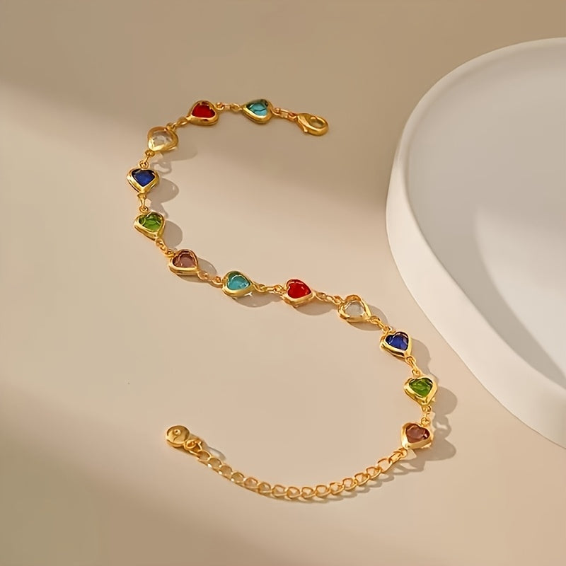 Bérénice™ | Bracelet Doré Cœurs Multicolores