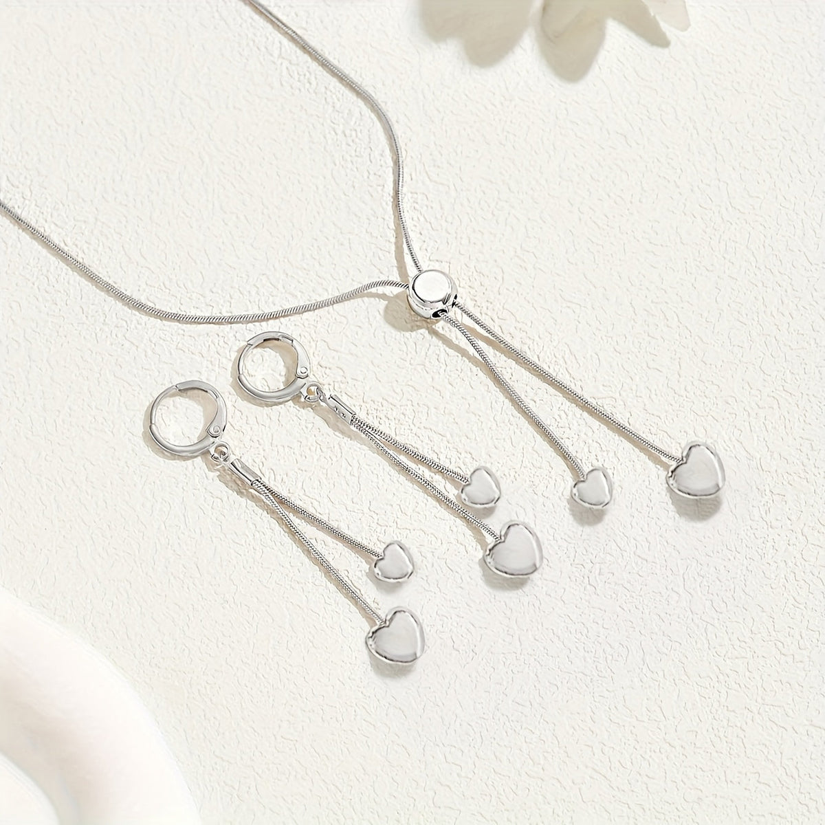 Rosalie™ | Set Collier Pendentif Cœur Ajustable & Boucles d'Oreilles