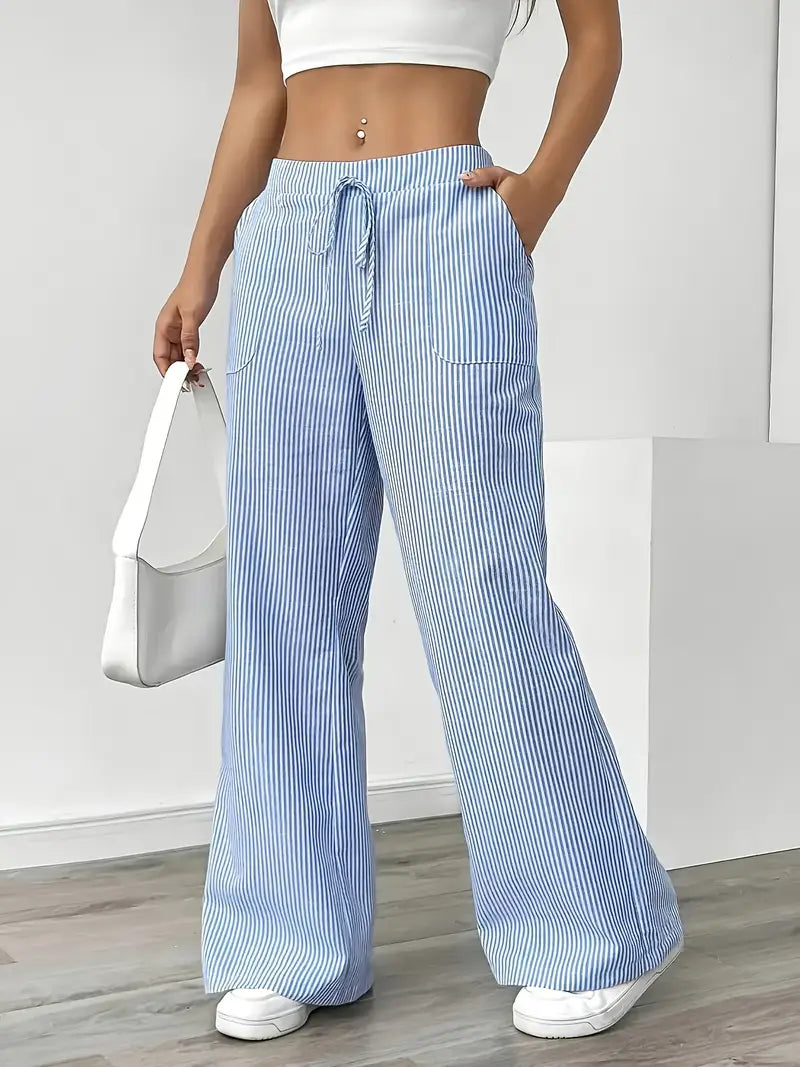 Pantalons Chic Rayés en Lin - Élégance Décontractée par Maison Claire et Sylvie