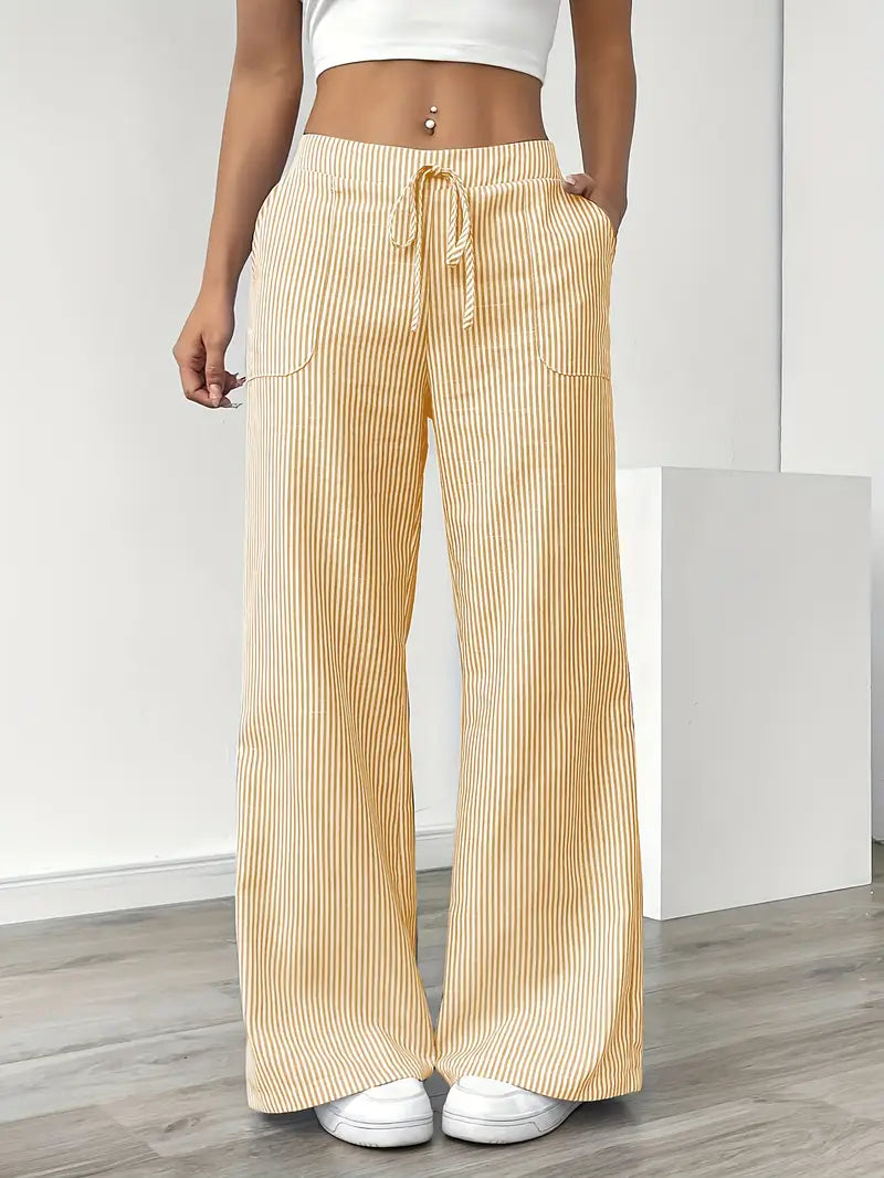 Pantalons Chic Rayés en Lin - Élégance Décontractée par Maison Claire et Sylvie