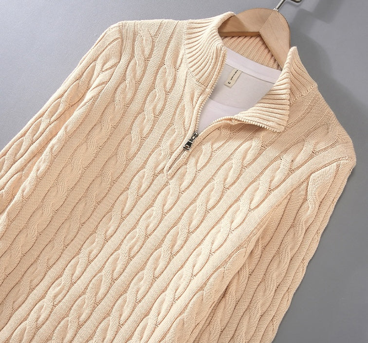 Pull Torsadé Élégance à Demi-Zip - Maison Claire et Sylvie