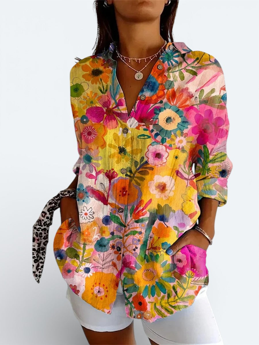 Valérie™ | Blouse Artistique Vive à Boutons