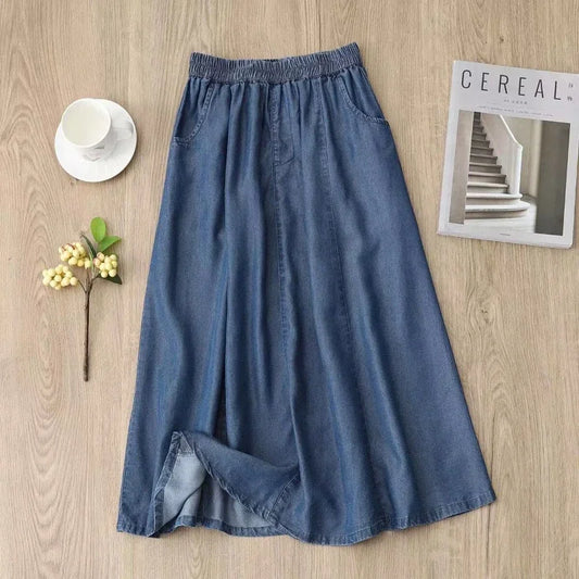 Jupe Midi Élégante en Denim Léger - Maison Claire et Sylvie