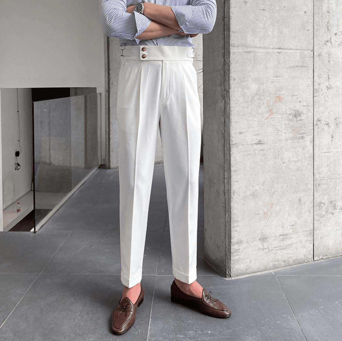 Élégants Pantalons Taille Haute en Tissu Luxe - Edward