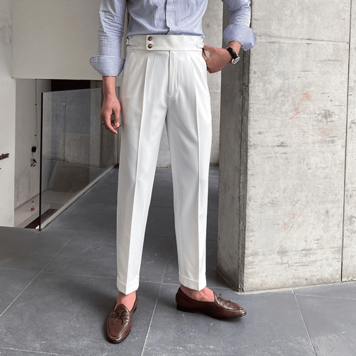 Élégants Pantalons Taille Haute en Tissu Luxe - Edward