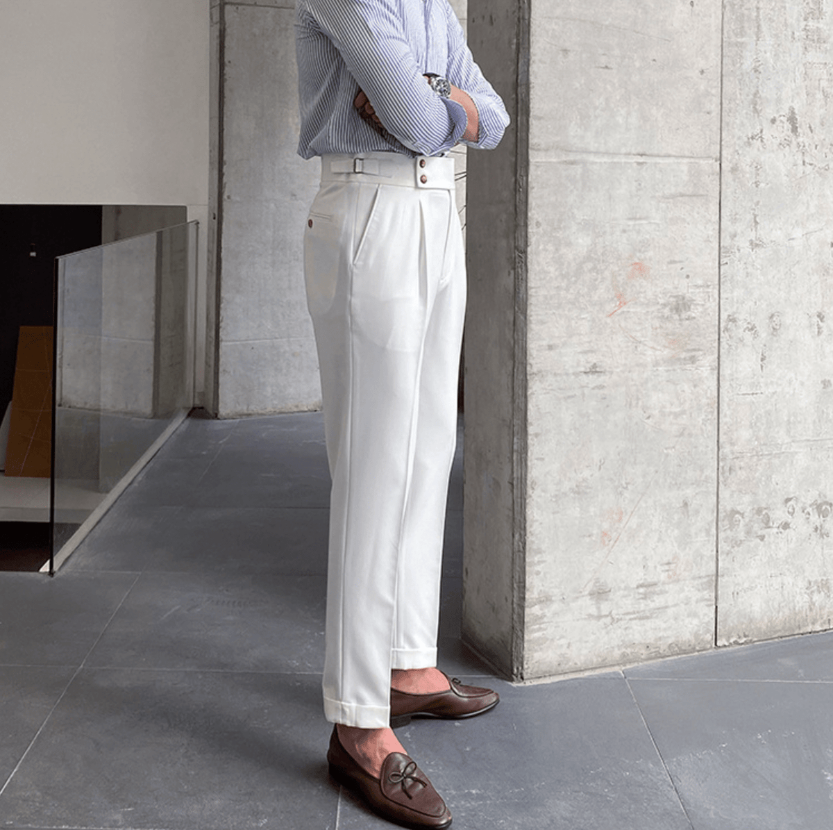 Élégants Pantalons Taille Haute en Tissu Luxe - Edward