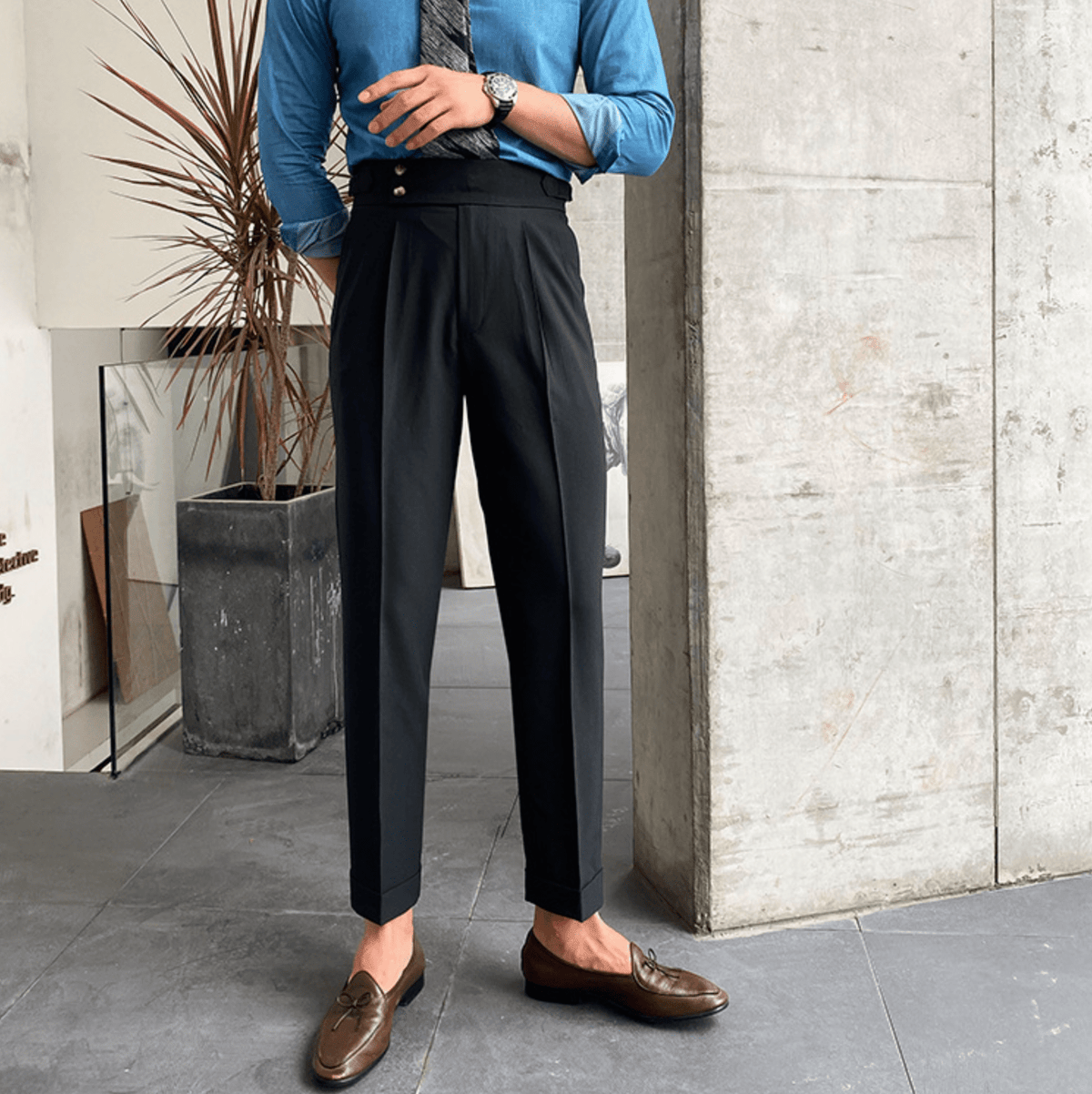 Élégants Pantalons Taille Haute en Tissu Luxe - Edward