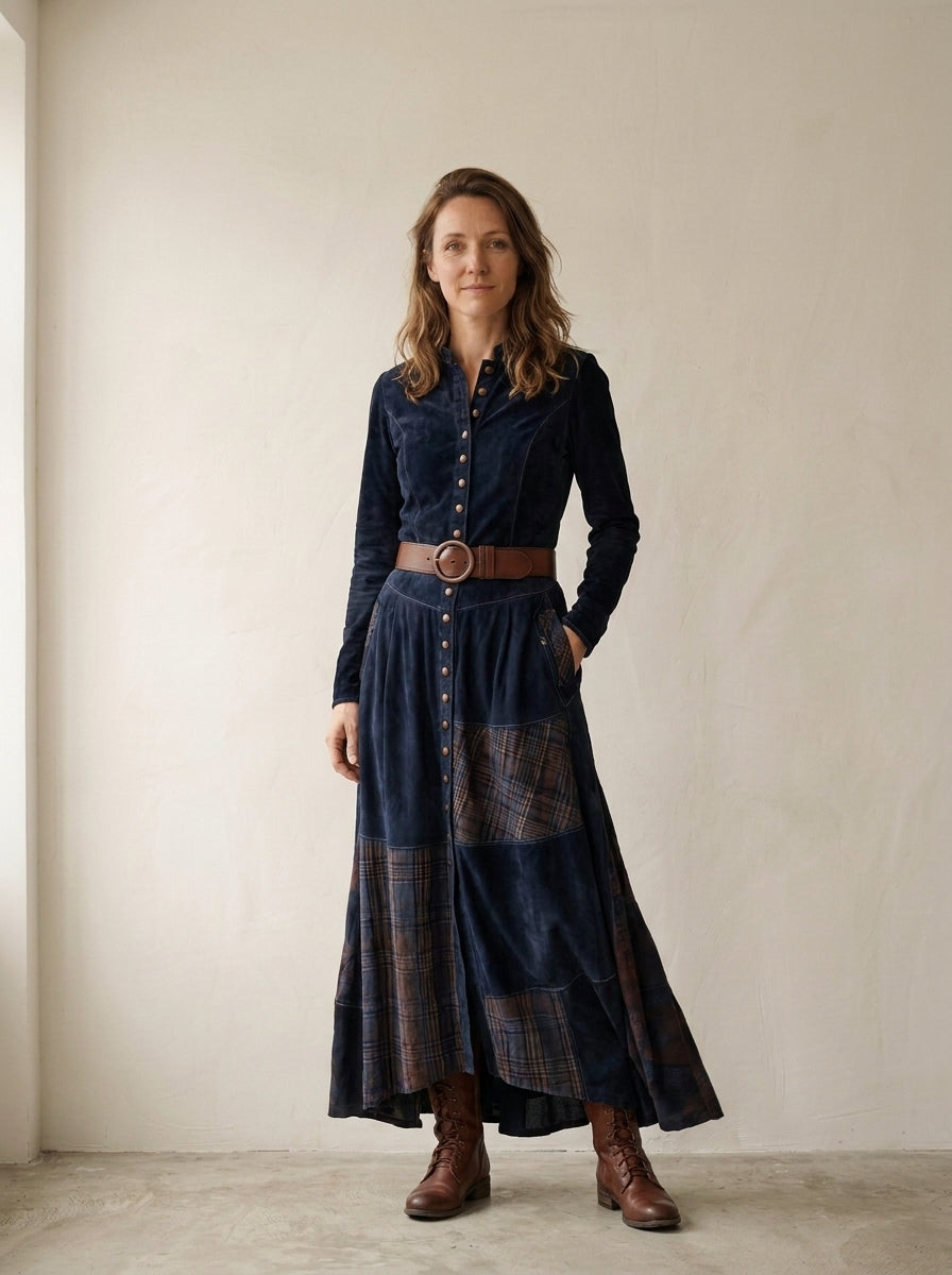Élise | Robe Maxi en Suédine avec Ceinture