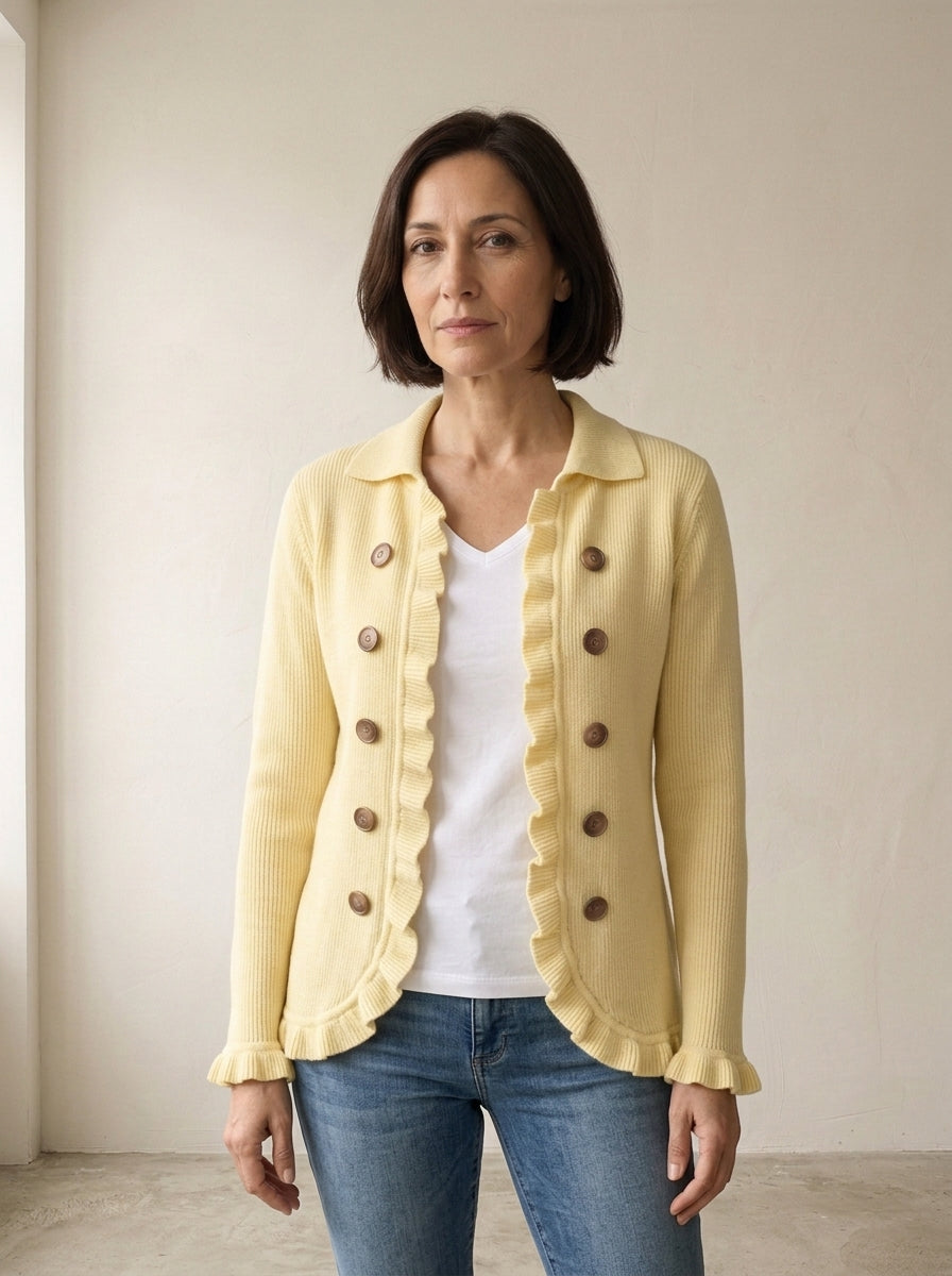 Orlane | Veste en Maille Côtelée Crème à Volants