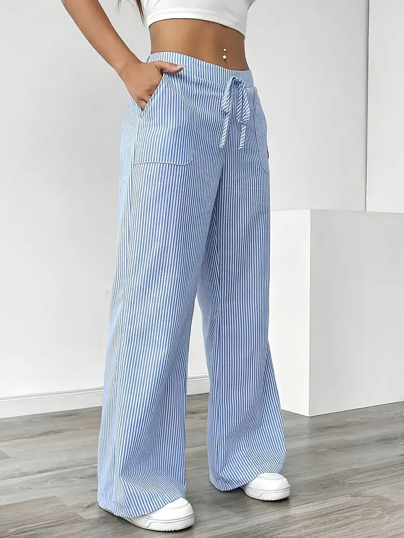 Pantalons Chic Rayés en Lin - Élégance Décontractée par Maison Claire et Sylvie