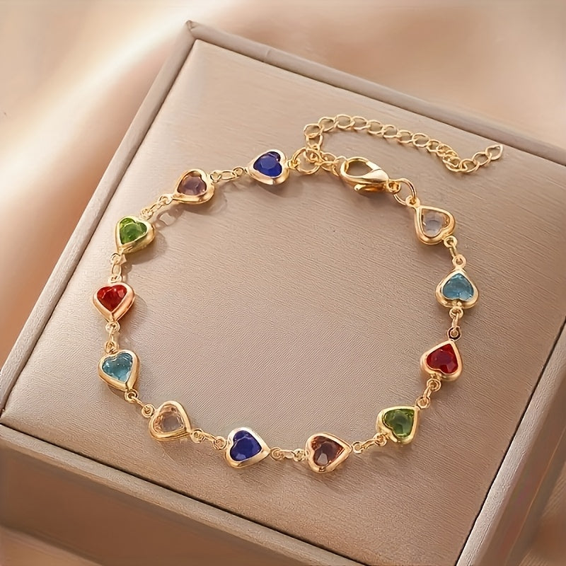 Bérénice™ | Bracelet Doré Cœurs Multicolores