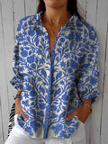 Frédérique™ | Blouse Bleue à Motif Jardin