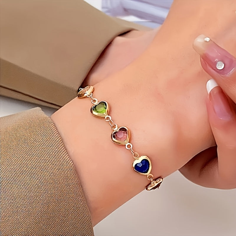 Bérénice™ | Bracelet Doré Cœurs Multicolores