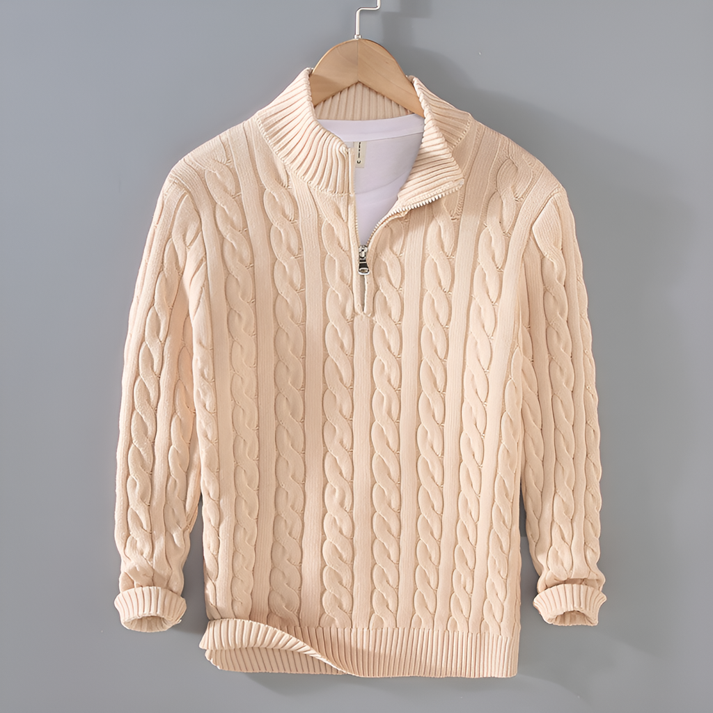 Pull Torsadé Élégance à Demi-Zip - Maison Claire et Sylvie