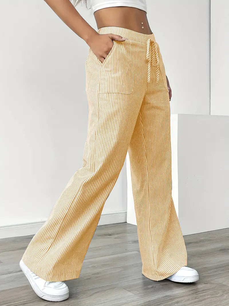 Pantalons Chic Rayés en Lin - Élégance Décontractée par Maison Claire et Sylvie