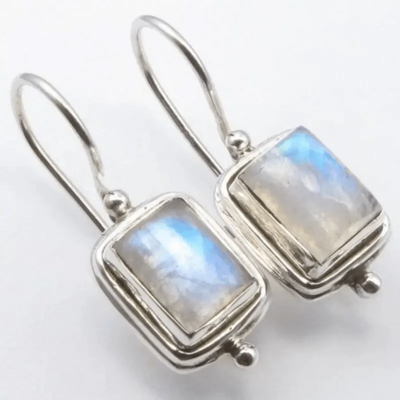 Lucile™ | Boucles d'Oreilles Pierre de Lune Dorées Carrées